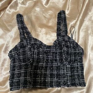 Elegant Black and White Checkered Crop Top